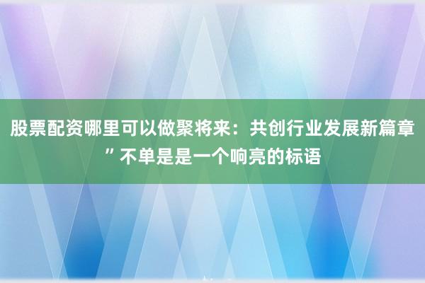 股票配资哪里可以做聚将来：共创行业发展新篇章”不单是是一个响亮的标语