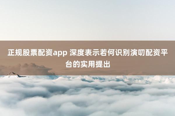 正规股票配资app 深度表示若何识别演叨配资平台的实用提出