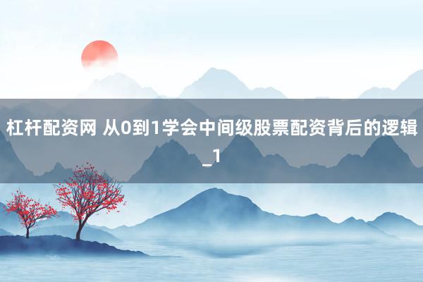 杠杆配资网 从0到1学会中间级股票配资背后的逻辑_1
