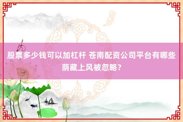 股票多少钱可以加杠杆 苍南配资公司平台有哪些荫藏上风被忽略?